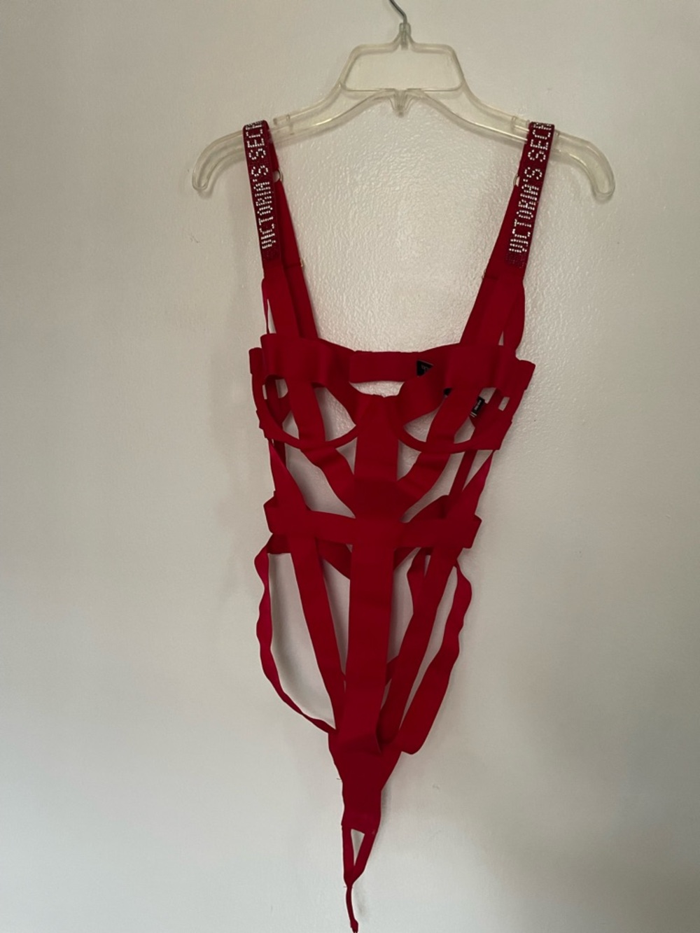 Victoria's Secret Red Strappy Bondage-Style Bodysuit